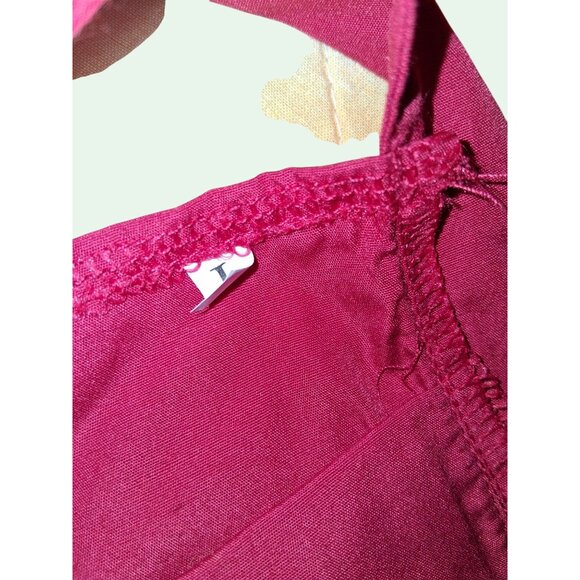 Red Waist Apron With Embroidered Floral Trim & Ties - Picture 8 of 9